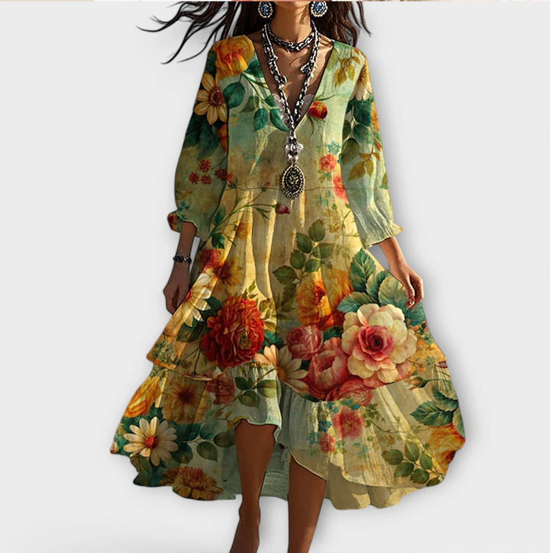 Marina – Elegantna Boho Haljina s Cvjetnim Uzorkom