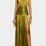 Bojana Halter Metalik Haljina s Otvorenim Leđima i Visokim Razrezom