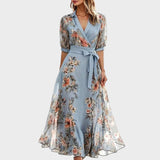 Nika - Cvjetna midi haljina s v-izrubom