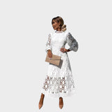 Danica - Čipkasta haljina s puf rukavima i visokim ovratnikom