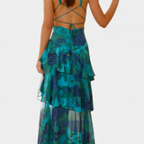 Valentina - Haljina od Chiffona s V-Izrezom i Lepršavim Rukavima