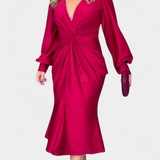 Lena Duga Haljina s Dugim Rukavima i V-Izrezom