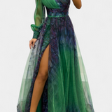 Natalija Maxi Haljina od Chiffona s Otkritim Ramenom i Voluminousom Ruzom