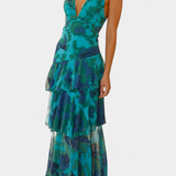 Valentina - Haljina od Chiffona s V-Izrezom i Lepršavim Rukavima